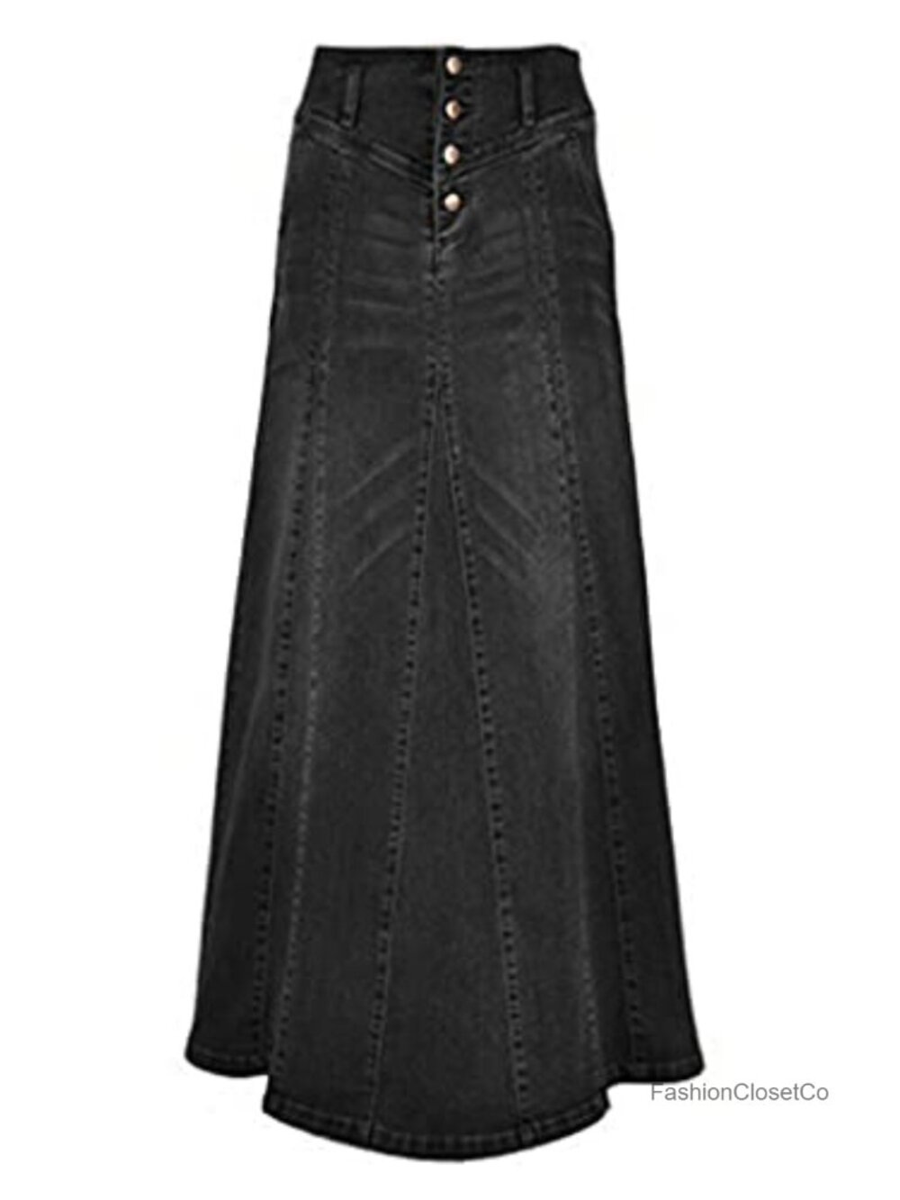 High Waist Button-Fly A-Line Maxi Denim Skirt Cotton Long Jean Skirt